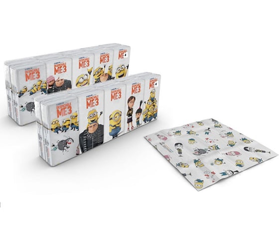 Бумажные платочки World Cart Гадкий Я 3 с рисунком, 4 слоя, 20 пачек х 9 листов, 21х21 см KGDM3/набор/20