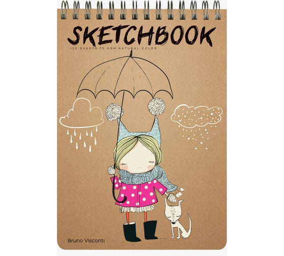 Sketchbook Bruno Visconti BV 185х250 мм, 120 листов, крафт 70 гр, на гребне, 4 вида 1-552/02