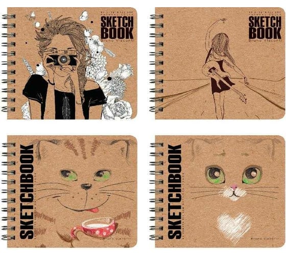 Sketchbook Bruno Visconti BV 180х155 мм, 80 листов, крафт 125 гр, на гребне, 4 вида 1-550/03