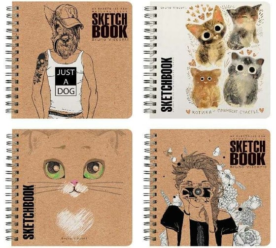 Sketchbook Bruno Visconti BV 200х205 мм, 80 листов, крафт 125 гр, на гребне, 4 вида 1-551/03