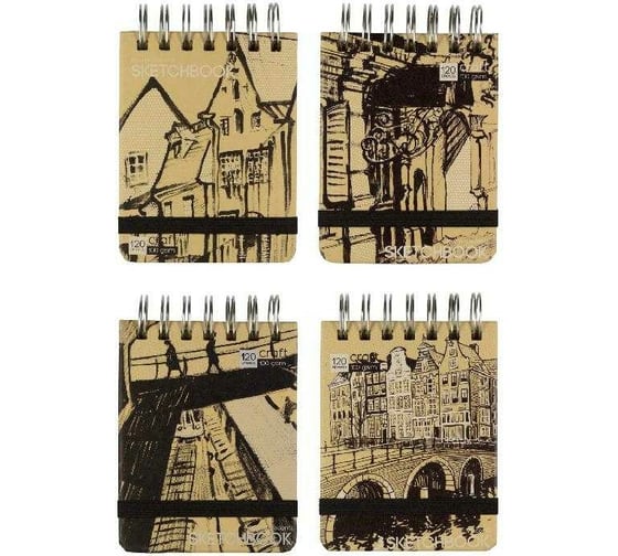 Sketchbook Bruno Visconti BV 100х130 мм, 120 листов, крафт 100 гр, на гребне, 4 вида 1-501/01 1