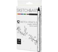 Цветные скетч-карандаши Bruno Visconti SKETCH&ART утолщенные, грифель 4 мм, 12 цветов 30-0114