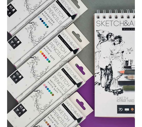 Цветные скетч-карандаши Bruno Visconti SKETCH&ART утолщенные, грифель 4 мм, неон, 6 цветов 30-0118/02