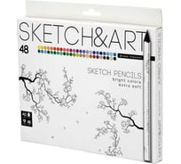 Цветные скетч-карандаши Bruno Visconti SKETCH&ART утолщенные, грифель 4 мм, 48 цветов 30-0117