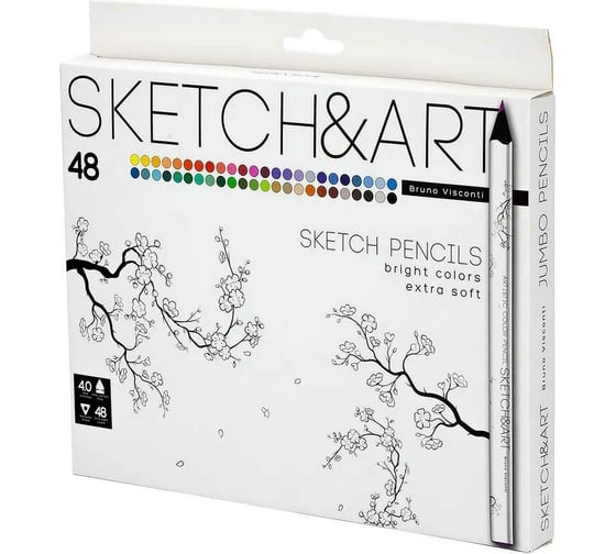 Цветные скетч-карандаши Bruno Visconti SKETCH&ART утолщенные, грифель 4 мм, 48 цветов 30-0117