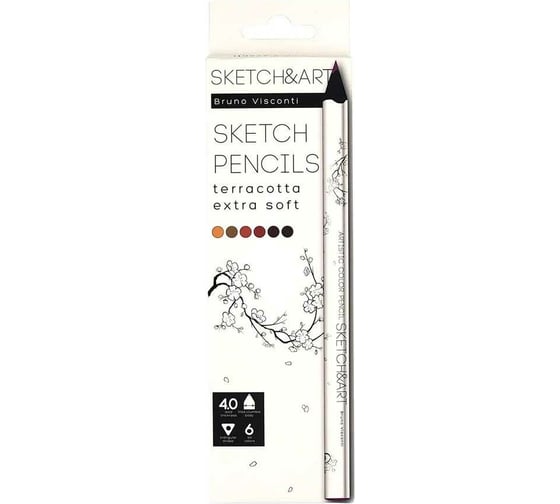 Цветные скетч-карандаши Bruno Visconti SKETCH&ART утолщенные, грифель 4 мм, 6 цветов 30-0118/06 1