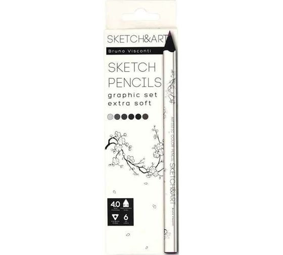 Цветные скетч-карандаши Bruno Visconti SKETCH&ART утолщенные, грифель 4 мм, графика, 6 цветов 30-0118/05