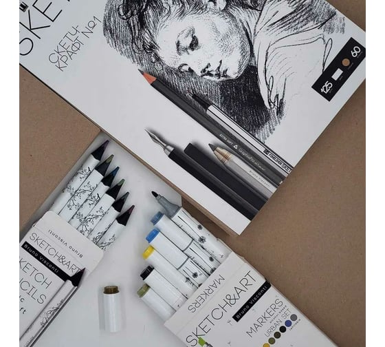 Цветные скетч-карандаши Bruno Visconti SKETCH&ART утолщенные, грифель 4 мм, металлик, 6 цветов 30-0118/01