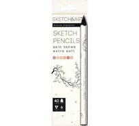 Цветные скетч-карандаши Bruno Visconti SKETCH&ART утолщенные, грифель 4 мм, портрет, 6 цветов 30-0118/04