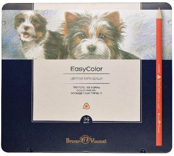 Цветные карандаши Bruno Visconti EASYCOLOR 24 цвета, в металлической коробке с ложементом 30-0031