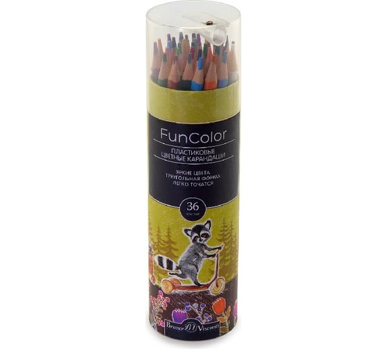 Цветные карандаши Bruno Visconti FUNCOLOR пластик, в картонной тубе, 36 цветов 30-0088