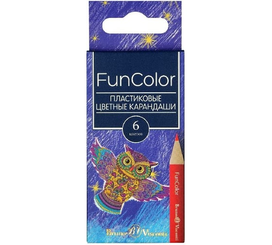 Цветные укороченные карандаши Bruno Visconti FUNCOLOR пластик, 6 цветов 30-0089