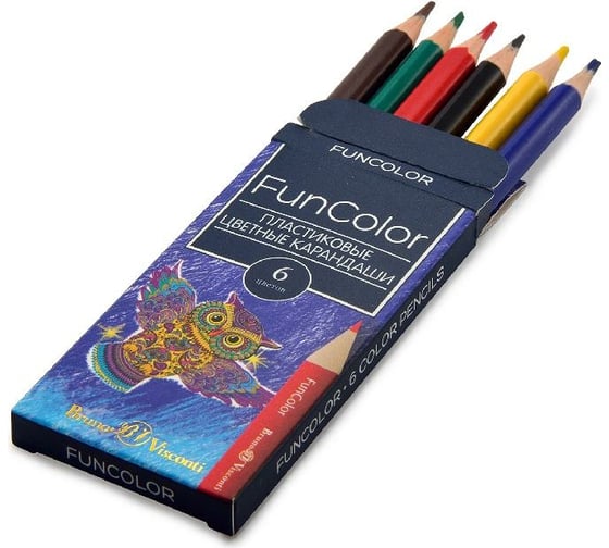 Цветные укороченные карандаши Bruno Visconti FUNCOLOR пластик, 6 цветов 30-0089