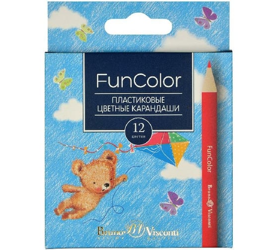 Цветные укороченные карандаши Bruno Visconti FUNCOLOR пластик, 12 цветов 30-0090