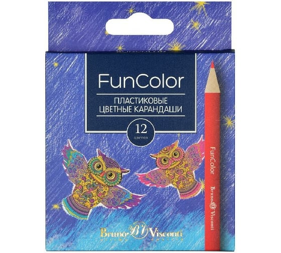 Цветные укороченные карандаши Bruno Visconti FUNCOLOR пластик, 12 цветов 30-0090