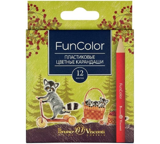 Цветные укороченные карандаши Bruno Visconti FUNCOLOR пластик, 12 цветов 30-0090