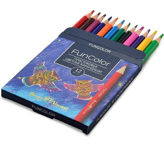 Цветные укороченные карандаши Bruno Visconti FUNCOLOR пластик, 12 цветов 30-0090