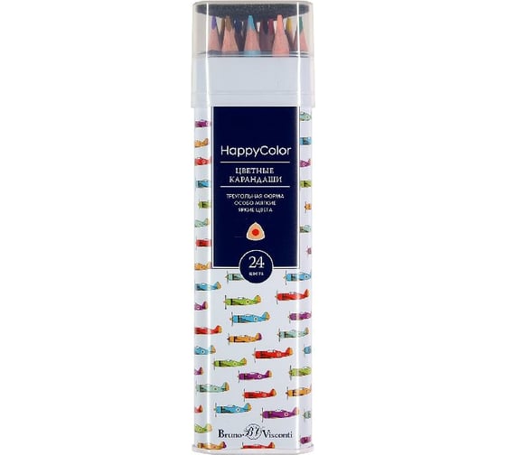 Цветные карандаши Bruno Visconti HAPPYCOLOR 24 цвета, в металлической тубе, 3 вида 30-0063