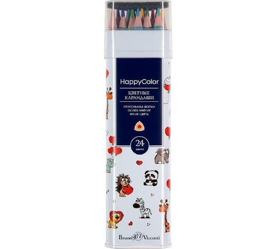 Цветные карандаши Bruno Visconti HAPPYCOLOR 24 цвета, в металлической тубе, 3 вида 30-0063