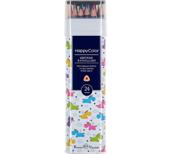 Цветные карандаши Bruno Visconti HAPPYCOLOR 24 цвета, в металлической тубе, 3 вида 30-0063