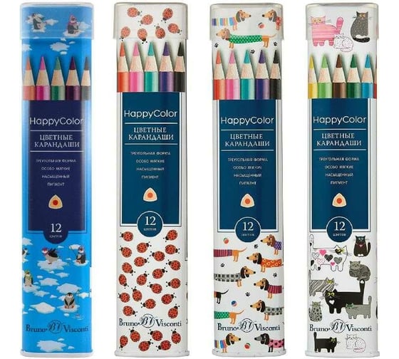 Цветные карандаши Bruno Visconti HAPPYCOLOR 12 цветов, в металлической тубе 30-0047