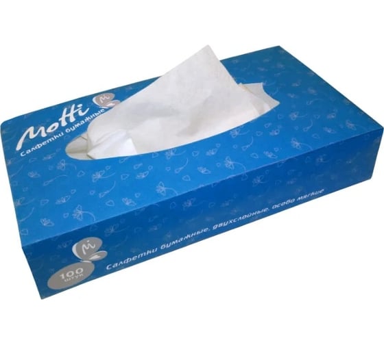 Салфетки для лица Motti 2-сл, 100л, белые, 17г/м.кв. 153100-Ц