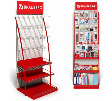 Напольная стойка для размещения товара BRAUBERG 2050x600x500 мм, 25 крючков, 3 полки 504874