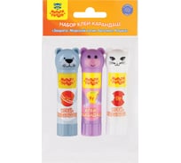 Клей-карандаш Мульти-Пульти Набор Зверята: морской котик/бегемот/кошка, 9 г, колпачок в форме животного, ПВП, пакет, европодвес GS_41911