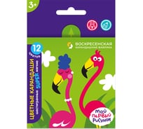 Набор цветных карандашей Воскресенская карандашная фабрика Фламинго короткие заточенные 16 шт х 12 цветов 519672