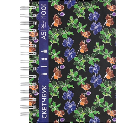 Скетчбук Аква-колор ассорти, обложка твердая 100 г/м2 A5 148x21 см на гребне 100 листов 03_цветы 636588 1