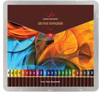 Набор цветных карандашей Vista-Artista заточенный, 2 шт, 24 цвета, в металлической коробке 570955