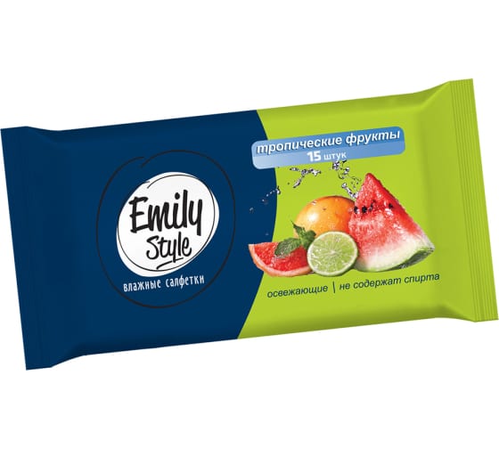 Влажные салфетки Emily Style тропические фрукты, упаковка 15 шт 218429 1
