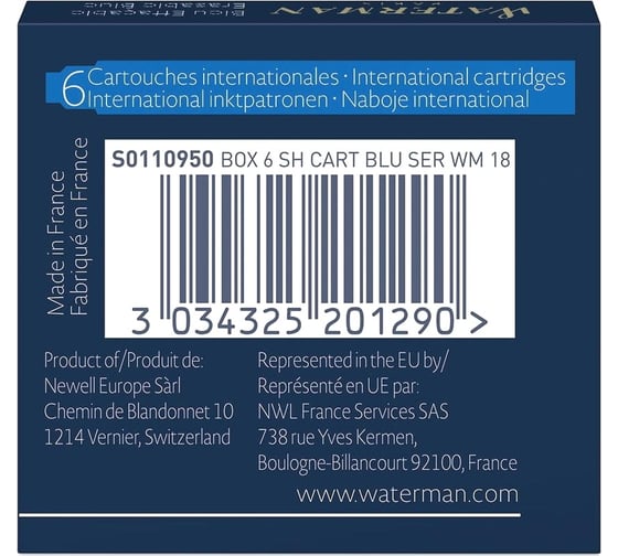 Чернила Waterman синие, 6 шт. S0110950