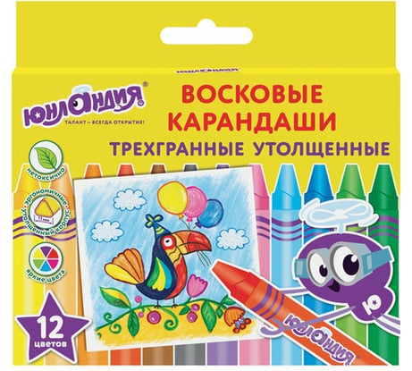 Трехгранные утолщенные восковые карандаши ЮНЛАНДИЯ НА ПРАЗДНИКЕ, набор 12 цветов 227293