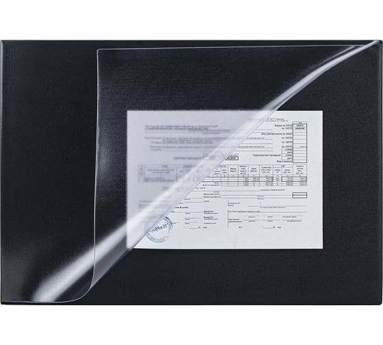 Настольный коврик-подкладка для письма BRAUBERG 590х380 мм, с прозрачным карманом, черный 236774 1