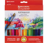 Акварельные цветные карандаши BRAUBERG АКАДЕМИЯ, 24 цвета, шестигранные, высокое качество 181400