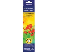 Цветные карандаши BRAUBERG Цветы набор 6 цветов, трехгранные, лакированное дерево 181287