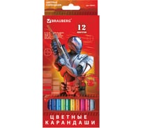 Цветные карандаши BRAUBERG Star Patrol, 12 цветов, заточенные, картонная упаковка 180532