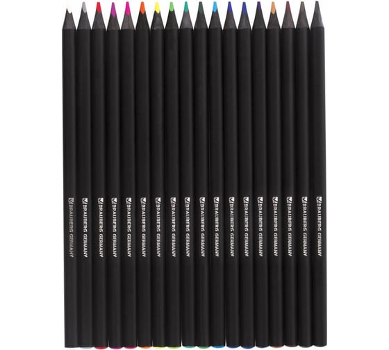 Цветные карандаши BRAUBERG Black Jack, 18 цветов, трехгранные, черное дерево 180597