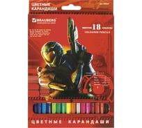 Цветные карандаши BRAUBERG Star Patrol, 18 цветов, заточенные, картонная упаковка 180547
