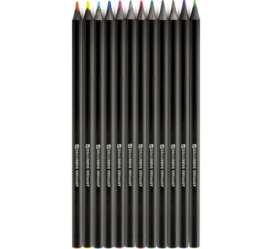 Цветные карандаши BRAUBERG Black Jack, 12 цветов, трехгранные, заточенные, картонная упаковка 180834