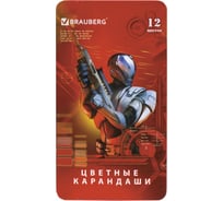 Цветные карандаши BRAUBERG Star Patrol, 12 цветов, заточенные, металлическая упаковка 180543