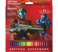 Цветные карандаши BRAUBERG Star Patrol, 24 цвета, заточенные, картонная упаковка 180558