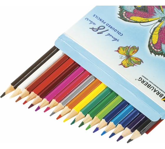 Цветные карандаши BRAUBERG Wonderful butterfly, 18 цветов, заточенные, картонная упаковка с блестками 180550