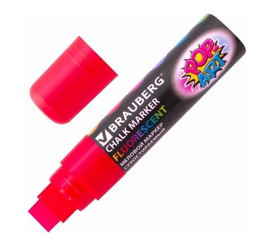 Меловой маркер для гладких поверхностей BRAUBERG POP-ART сухостираемый, 15 мм, красный 151539 1