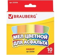 Цветной мел для рисования на асфальте BRAUBERG набор 10 шт, круглый 223556