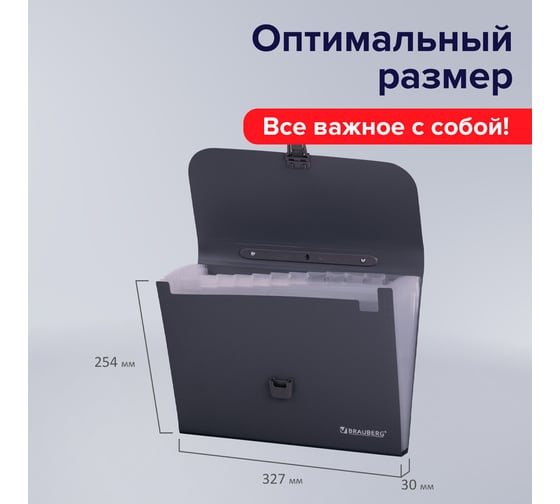 Пластиковый портфель BRAUBERG А4 327х254х30 мм, 13 отделений, индексные ярлыки, серый 221438
