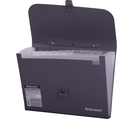 Пластиковый портфель BRAUBERG А4 327х254х30 мм, 13 отделений, индексные ярлыки, серый 221438