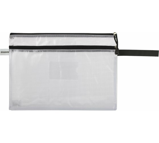 Папка-конверт BRAUBERG Solid на молнии А4 335х243 мм, 2 отделения, ПВХ, прозрачная, 0.3 мм 223889