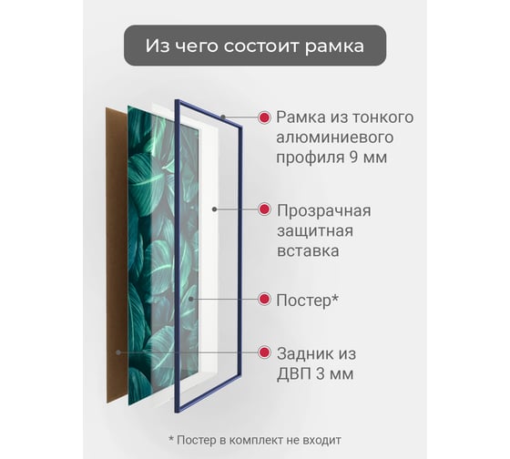 Фоторамка ООО Первое ателье Синяя алюминиевая рамка А3 (297x420 мм) Niel-2bg-29x42